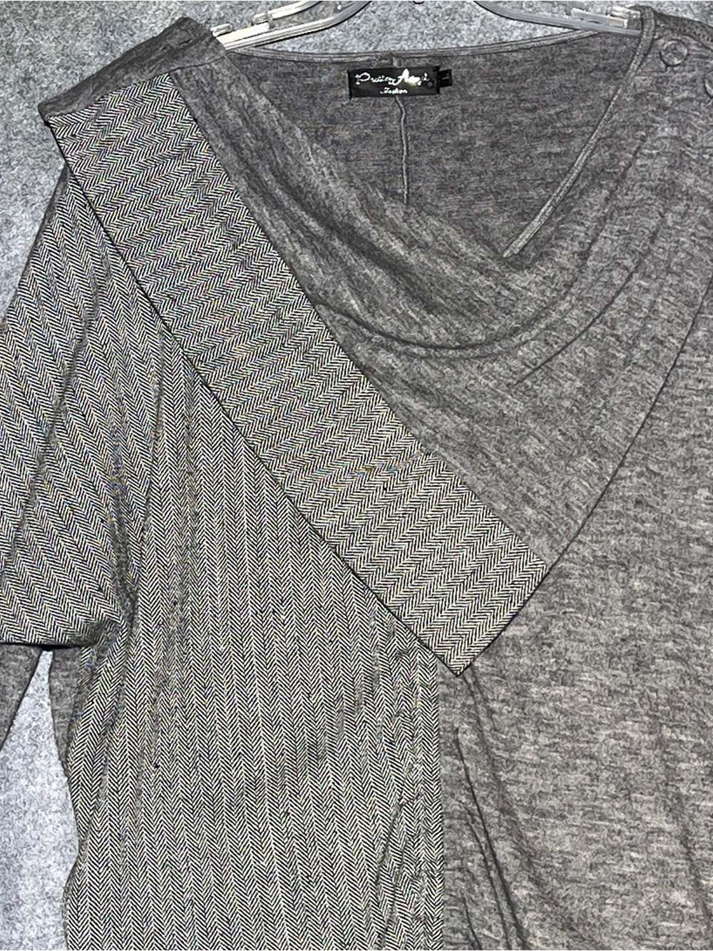 PRETTY ANGEL Grey Tweed Panel Oversized Tunic Sweater Detachable Scarf L - Picture 10 of 14